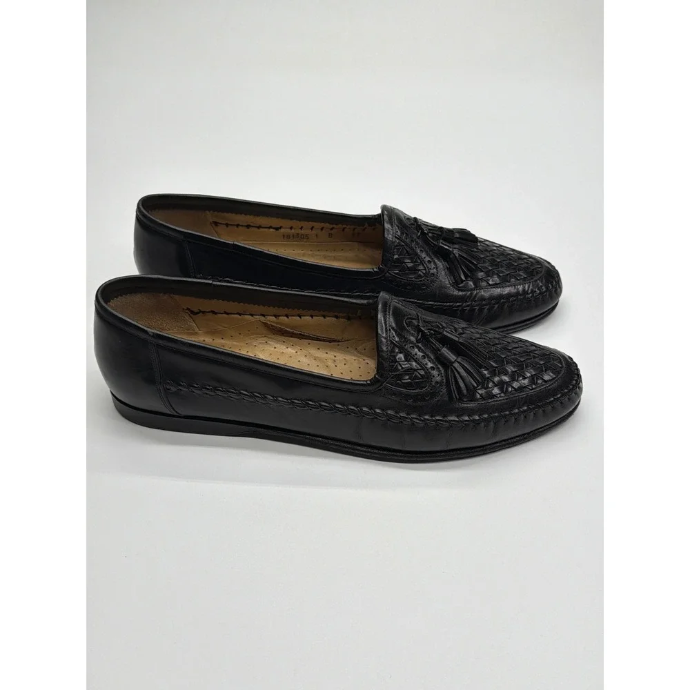 Santoni Mens Black Woven Leather Tassel Loafers Made‎ in Italy 11 B